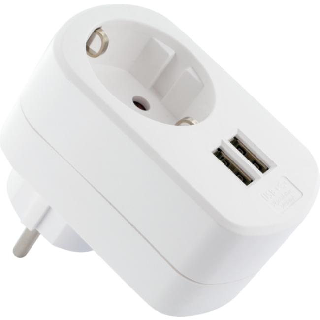 Schwaiger Ladegerät mit Steckdose 2xUSB 230V 3400mA Weiß