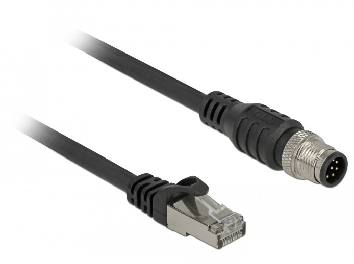 DELOCK Cable RJ45 > M12 plug 8 pin A-coded Cat.5e SFTP 1M
