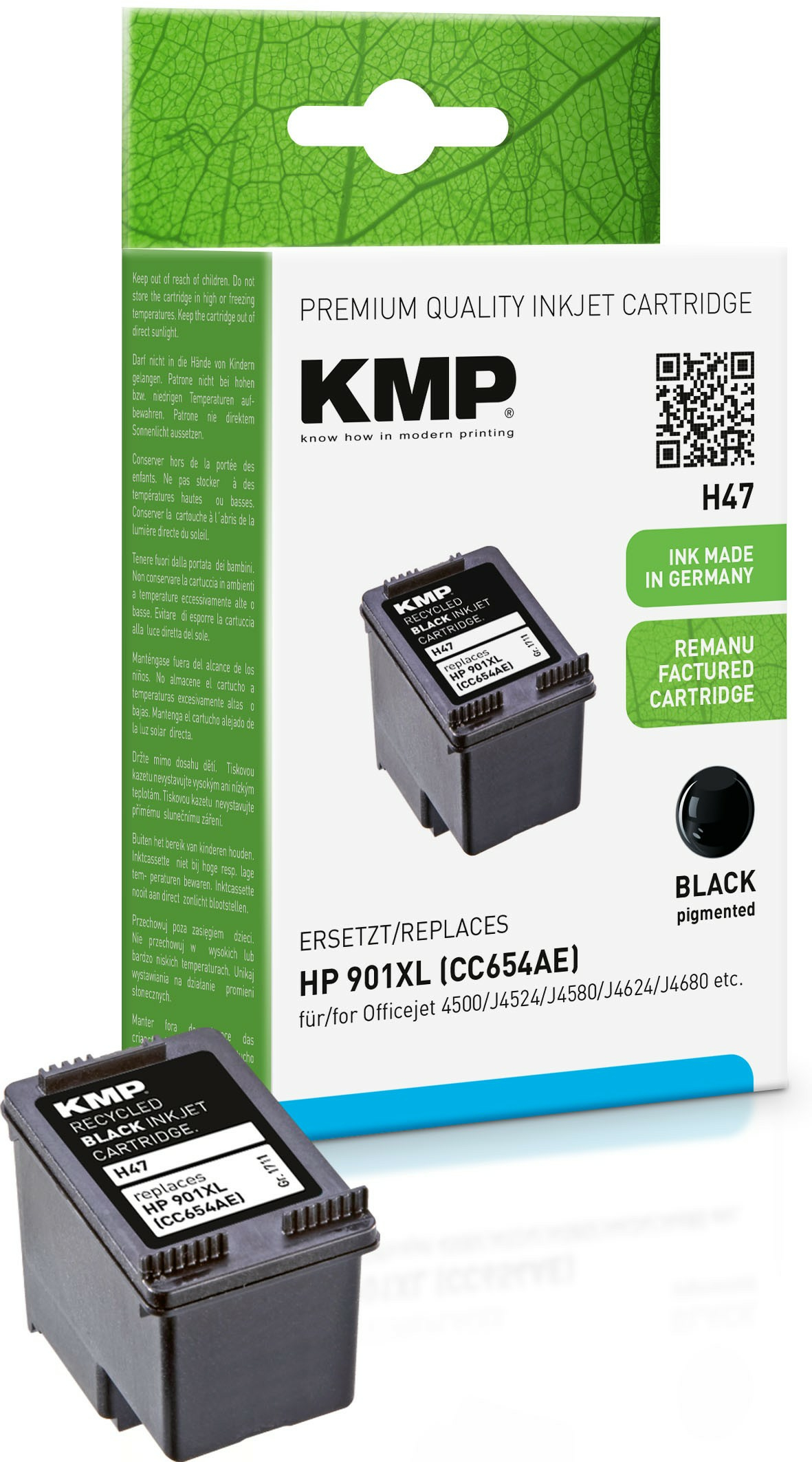 KMP Patrone HP CC654AE Nr.901XL black 700 S. H47 refilled