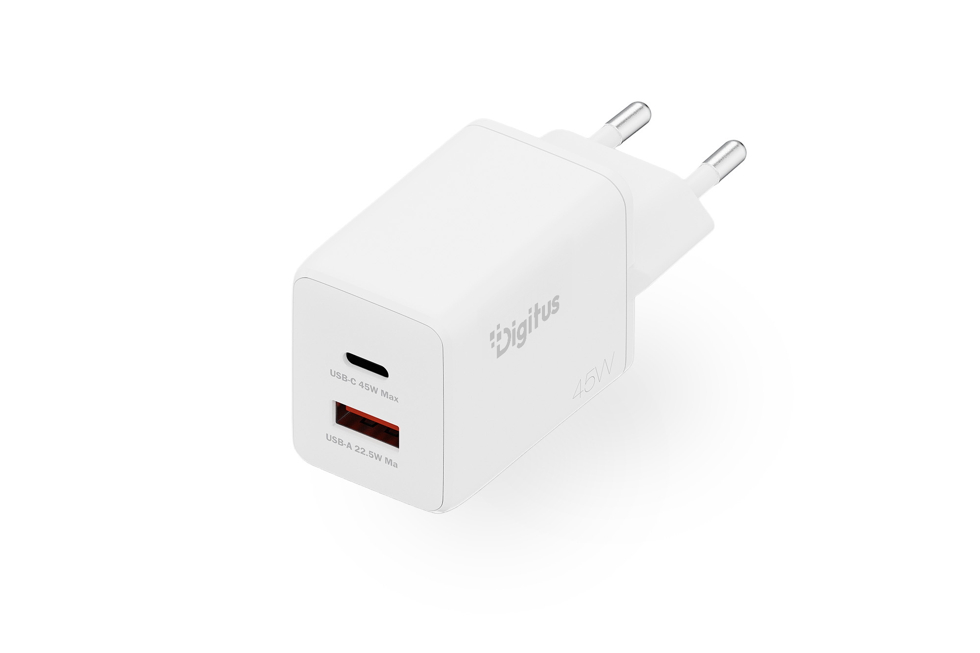 DIGITUS USB-Ladegerät GaN 45W, 1x USB-C, 1x USB-A weiß DIGITUS USB-Ladegerät GaN 45W, 1x USB-C, 1x USB-A weiß