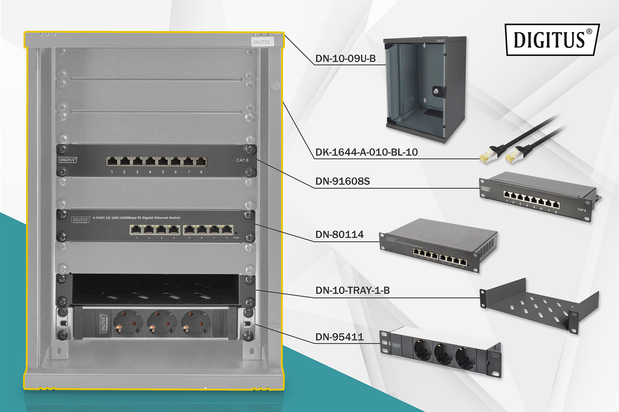 DIGITUS Netzwerk-Set 254 mm (10")-9HE, 312x300mm (B x T)