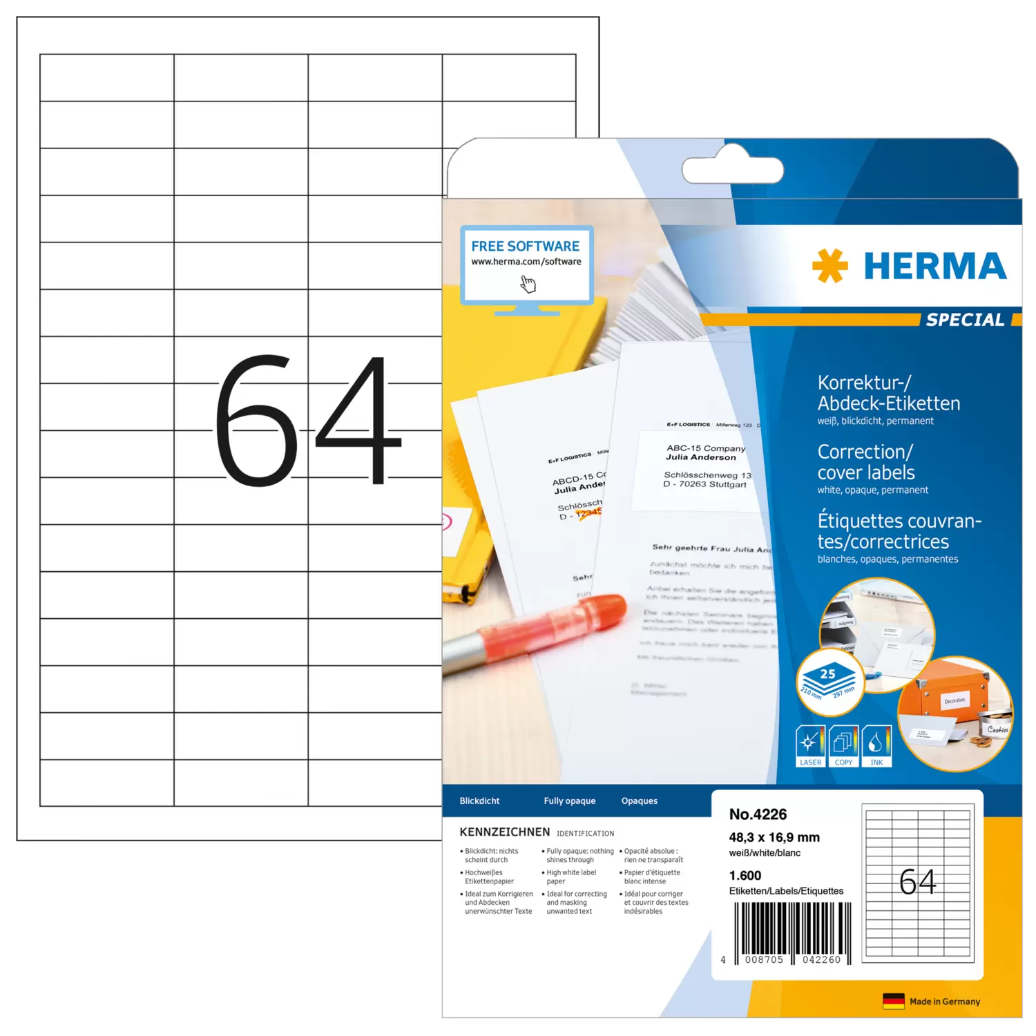 HERMA Abdecketik. A4 weiß 48,3x16,9 mm Papier opak 1600 St.