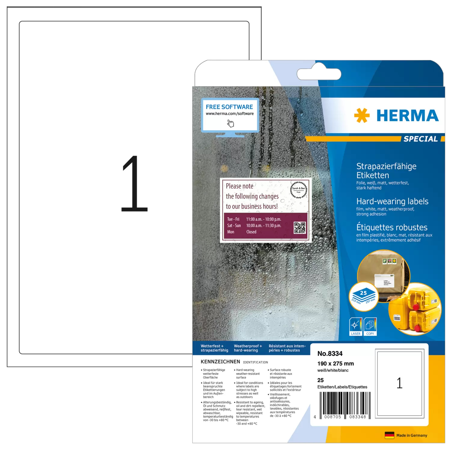 HERMA Schilder A4 weiß 190x275 mm Folie 25 St.
