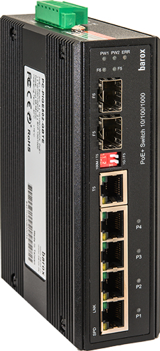 barox Switch 5-Port 10/&shy;100/&shy;1000XT, 4xPoE RJ45 2x100/&shy;1000FX