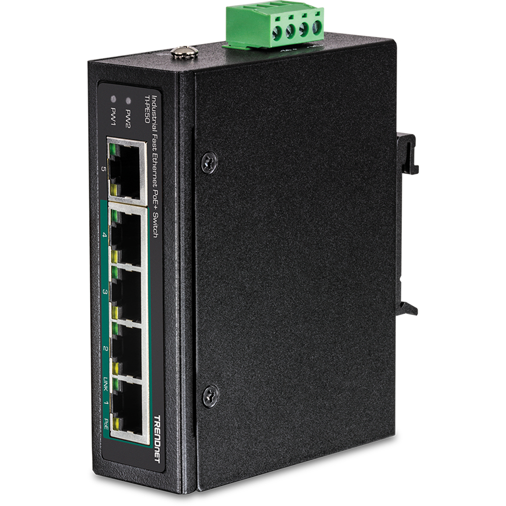 TRENDnet Industrial Switch 5-Port Fast Eth. PoE+ DIN-Rail