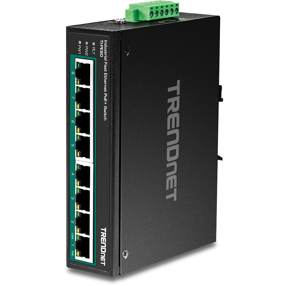 TRENDnet Industrial Switch 8-Port Fast Eth. PoE+ DIN-Rail