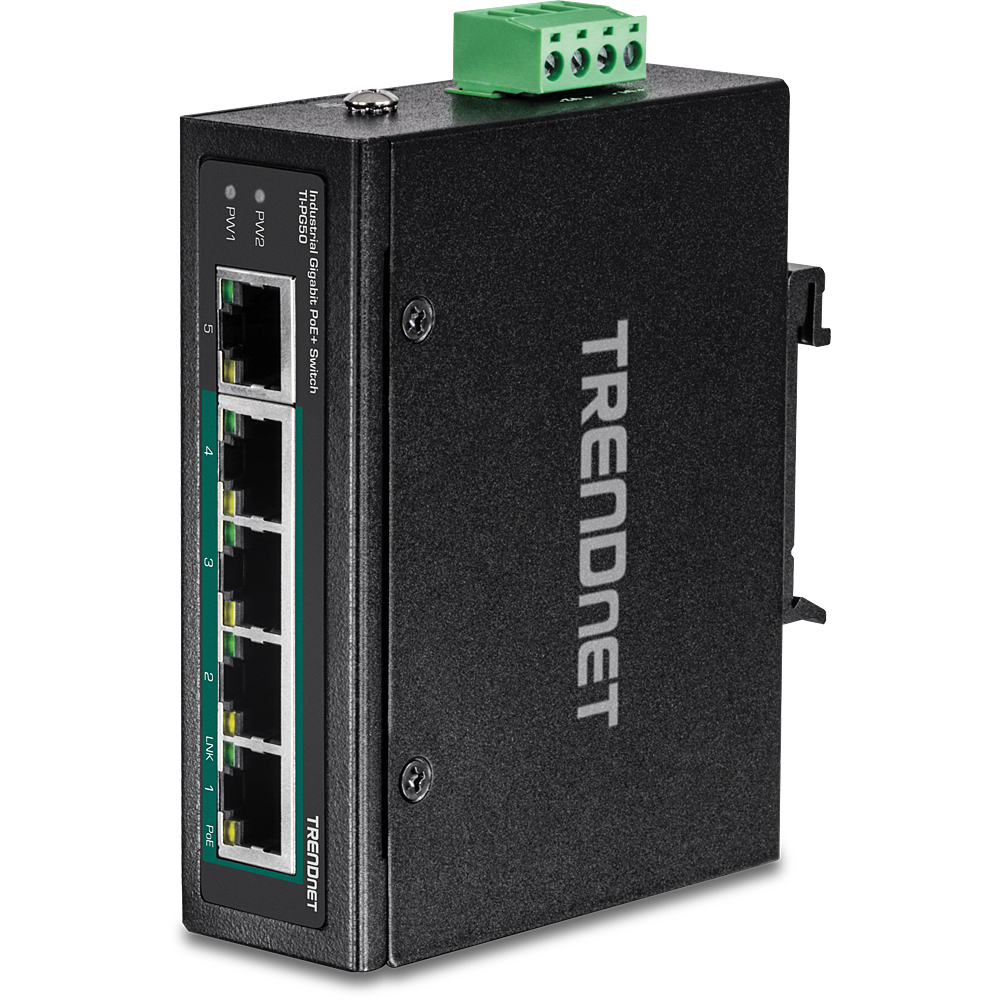 TRENDnet Industrial Switch 5-Port Gbit PoE+ DIN-Rail