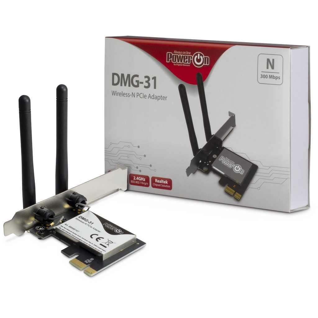 Inter-Tech Wi-Fi 4 PCIe Adapter DMG-31 2T2R Antenne  300Mbps ret