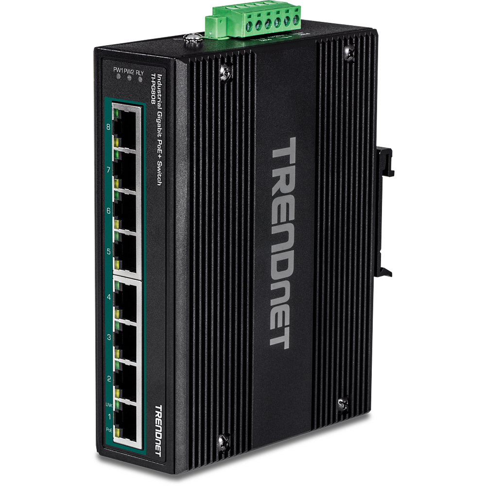 TRENDnet Industrial Switch 8-Port Gbit PoE+ 24-56V DIN-Rail TRENDnet Industrial Switch 8-Port Gbit PoE+ 24-56V DIN-Rail