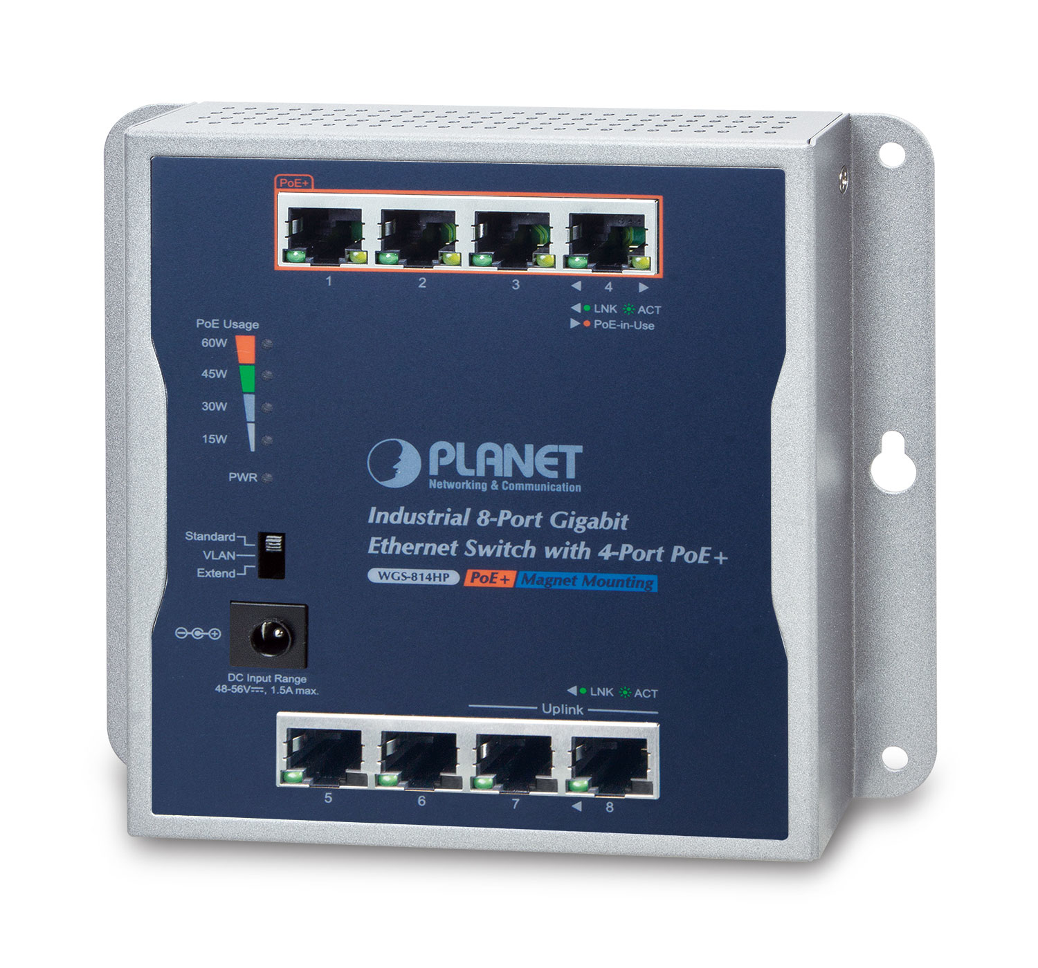 PLANET Industrial 8-Port GE ( 4-Port PoE+ ) Wallmount