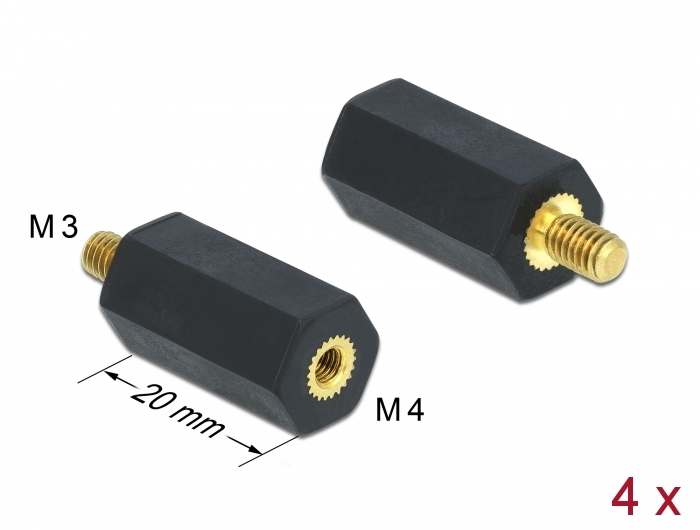 DELOCK Abstandshalter M 4 x M 3,Sechskant,Innen/&shy;Außen 20 mm
