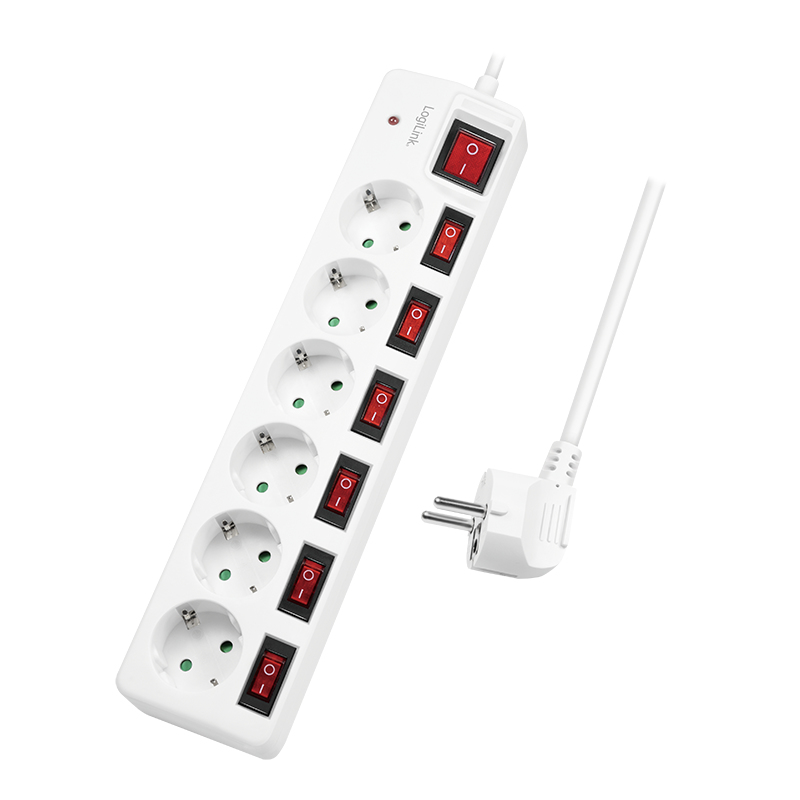 Logilink Steckdosenleiste 6-fach,6xCEE 7/&shy;3,m. 7Schalter,weiß