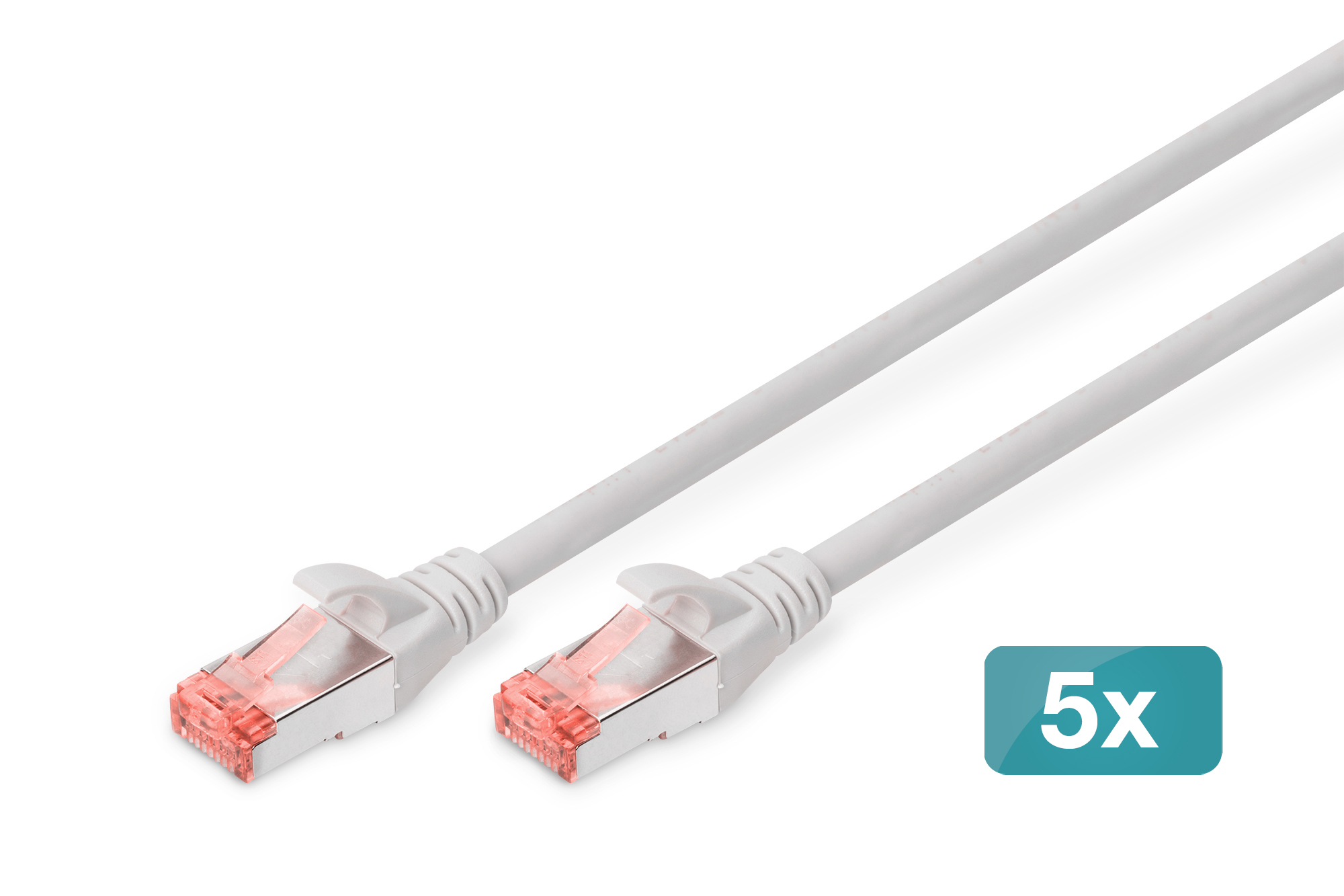 DIGITUS CAT 6 S/&shy;FTP Patchkabel, 5 Stück, 15m, grau