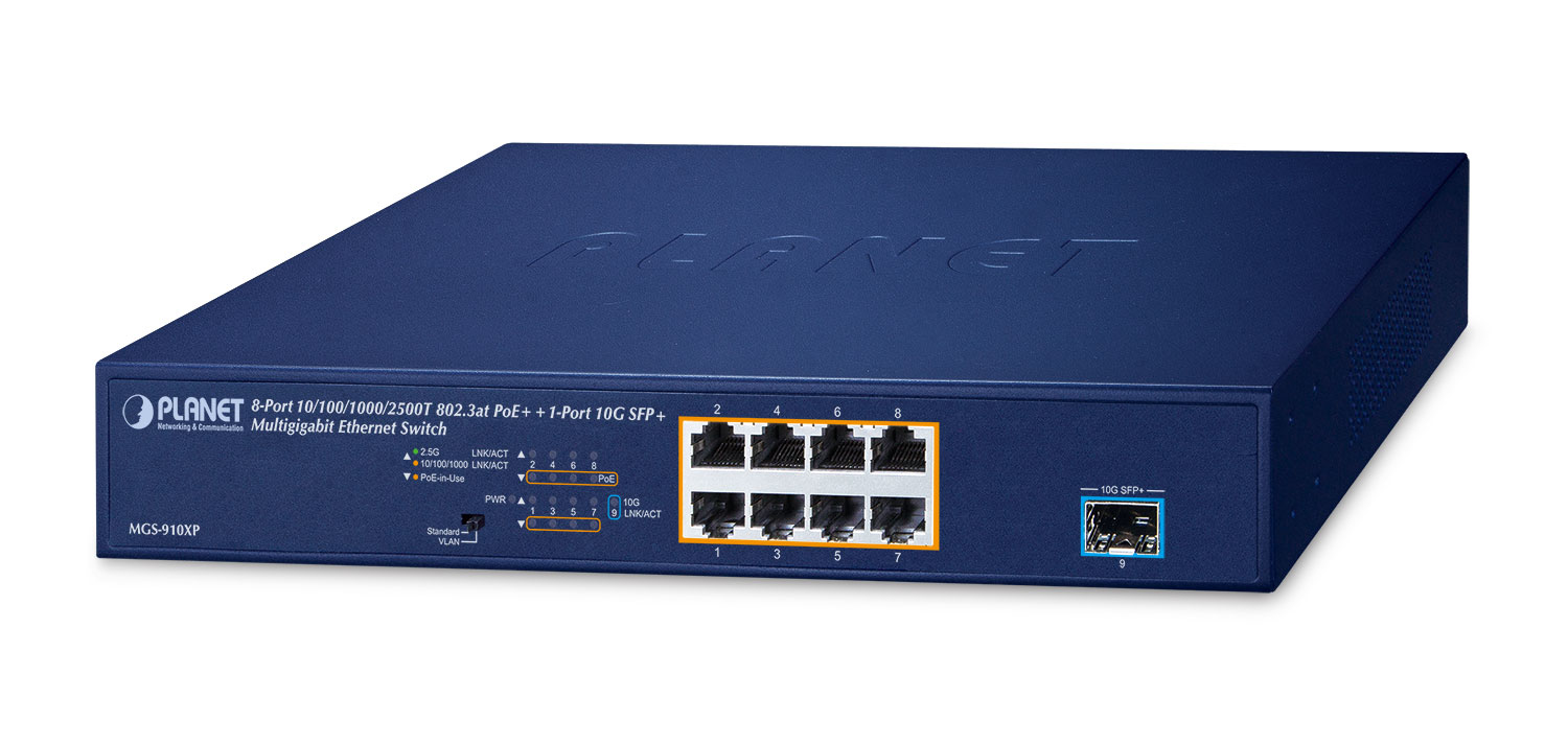 PLANET 8-Port Multigigabit PoE+ Switch MGS-910XP PLANET 8-Port Multigigabit PoE+ Switch MGS-910XP