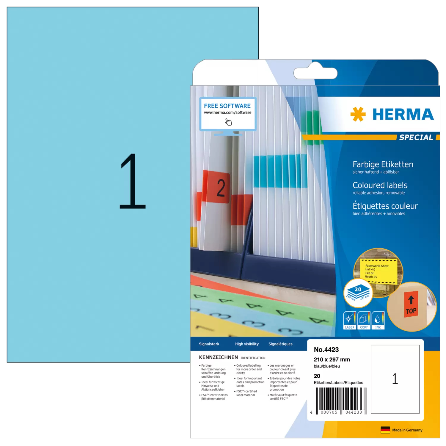 HERMA Etiketten A4 blau 210x297 mm Papier matt 20 St.