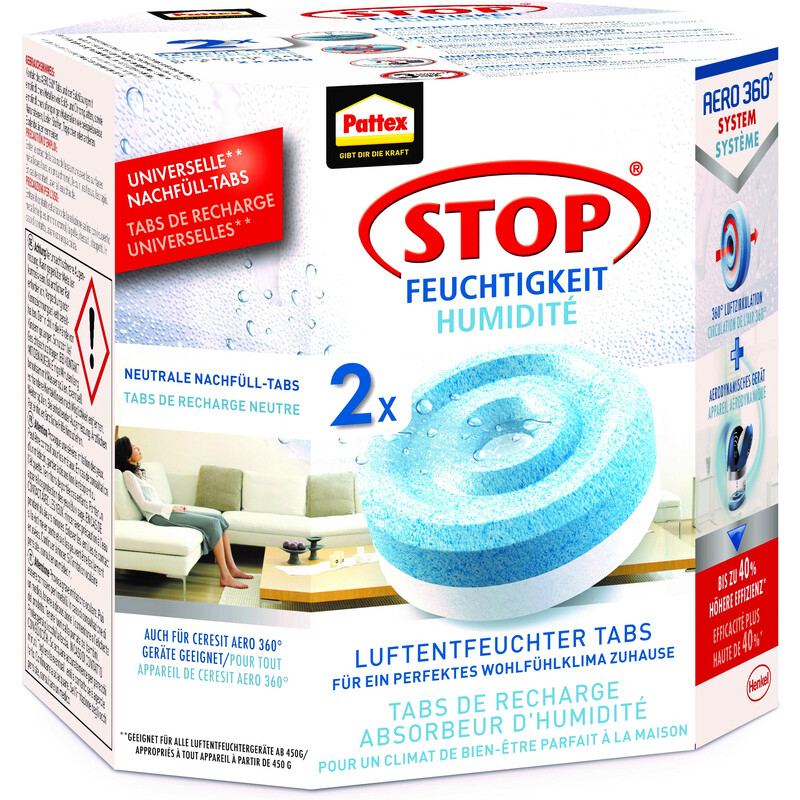 Pattex Luftentfeuchter Nachfüll Tabs für Aero 360  2x450g