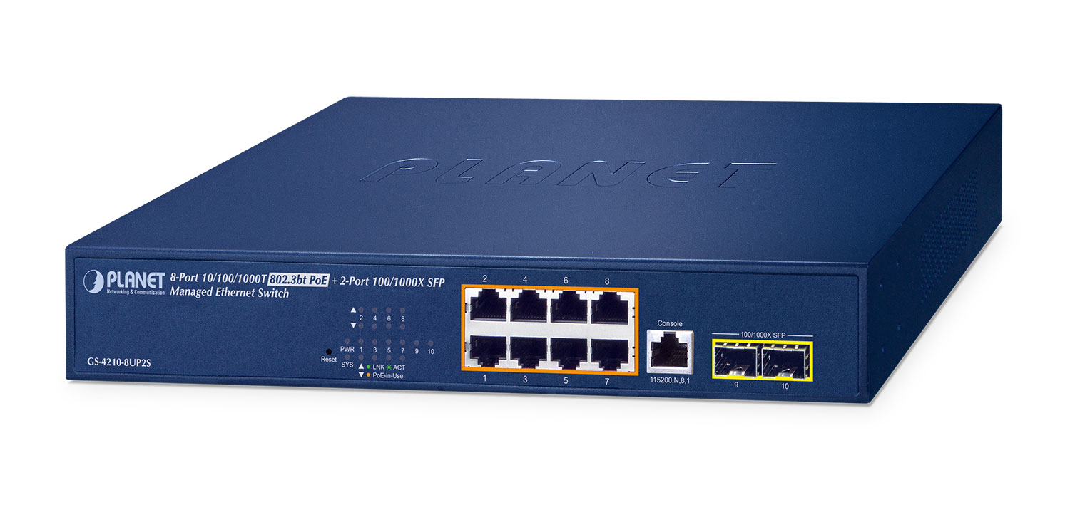 PLANET 8-Port PoE++ Managed Switch GS-4210-8UP2S