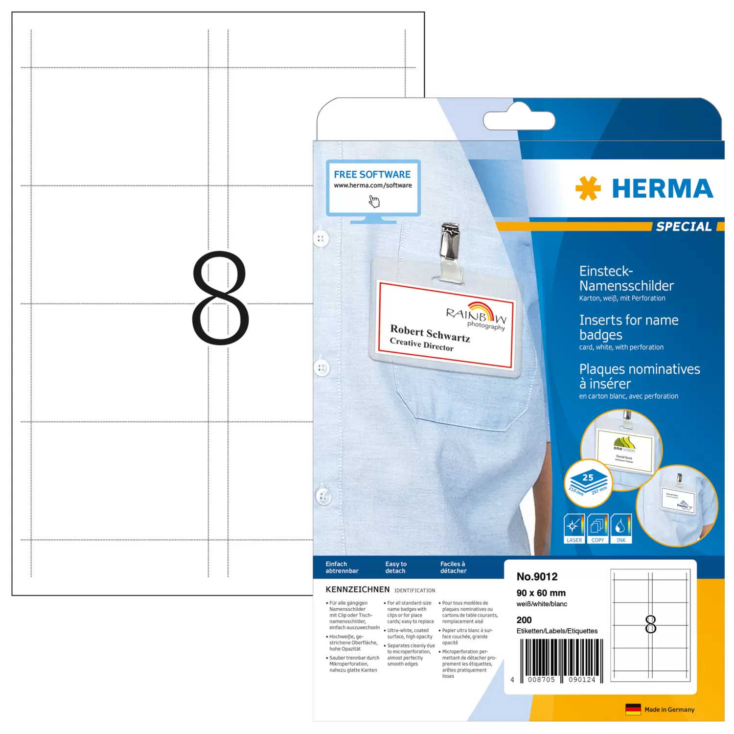 HERMA Namens-Einsteckschild. A4 90x60 mm weiß Karton 200 St.