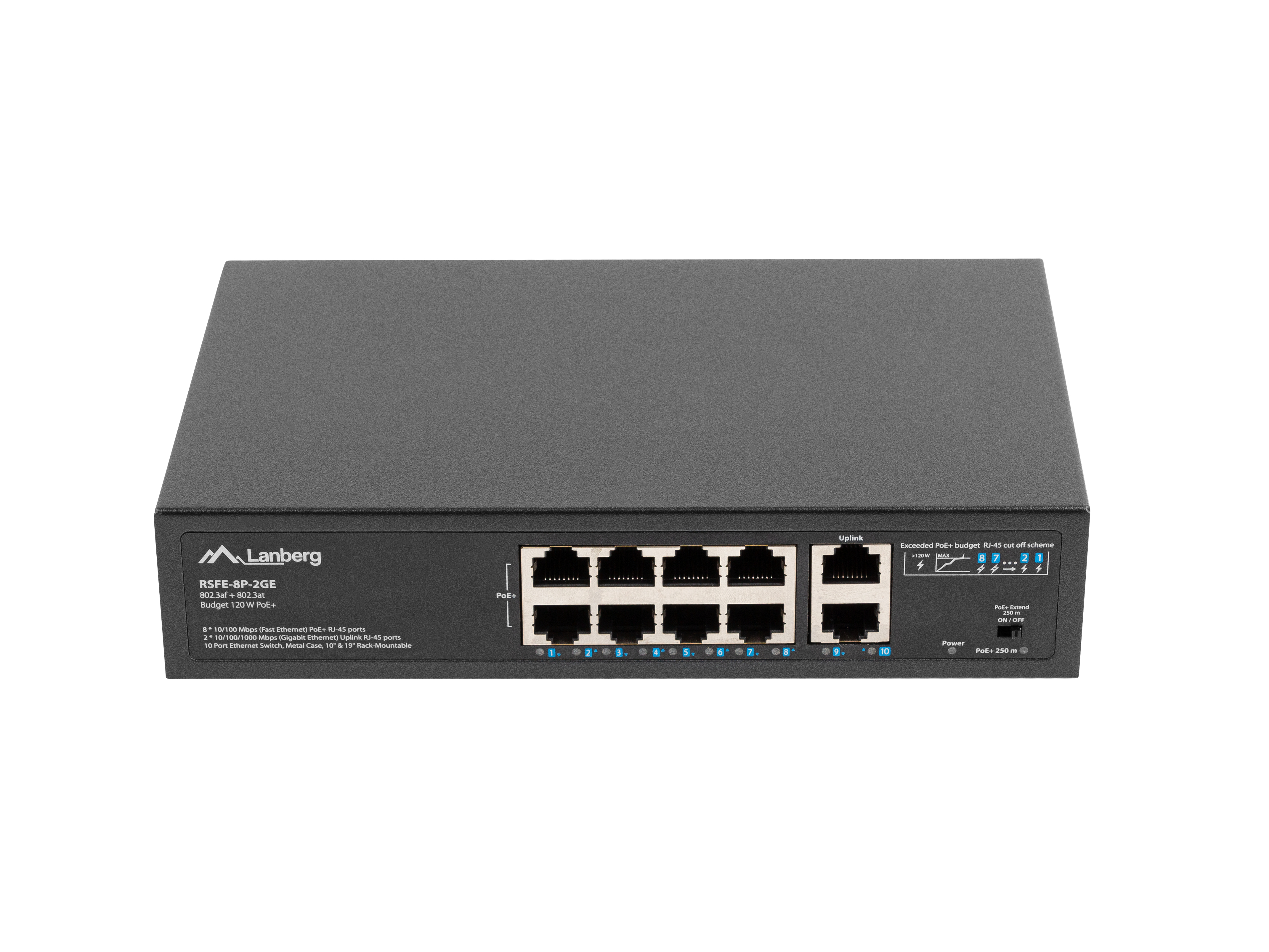 LANBERG Switch 8-Port 100MB PoE+/&shy;2x1Gb unmanag. 10/&shy;19" 120W