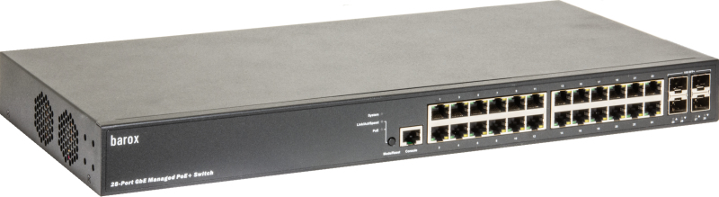 barox Switch 24-Port 10/&shy;100/&shy;1000TX PoE 4x1G/&shy;10G Management