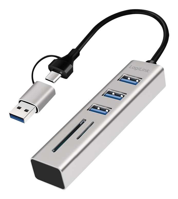 Logilink USB 3.0 HUB, 3x USB-A, SD/&shy;microSD-Slot, 5 Gbit/&shy;s