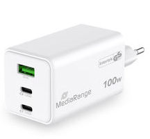 MediaRange Ladegerät 100W 3-Port 2x USB-C u. 1x USB-A, weiß
