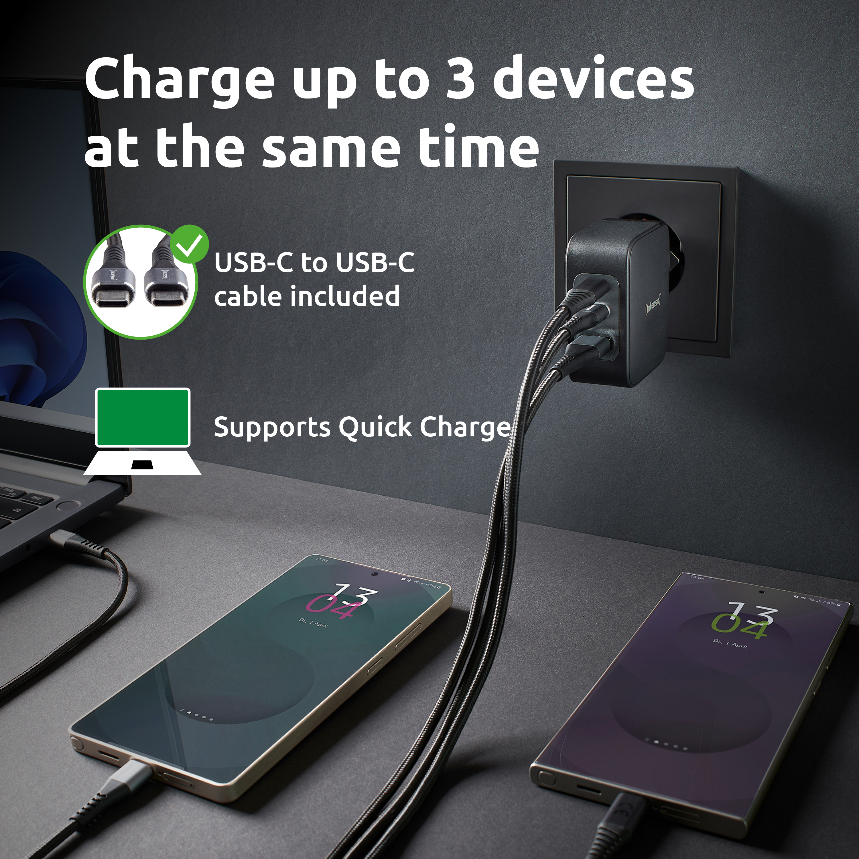 Intenso Power Adapter 100 watt + USB-C cable 2m Intenso Power Adapter 100 watt + USB-C cable 2m