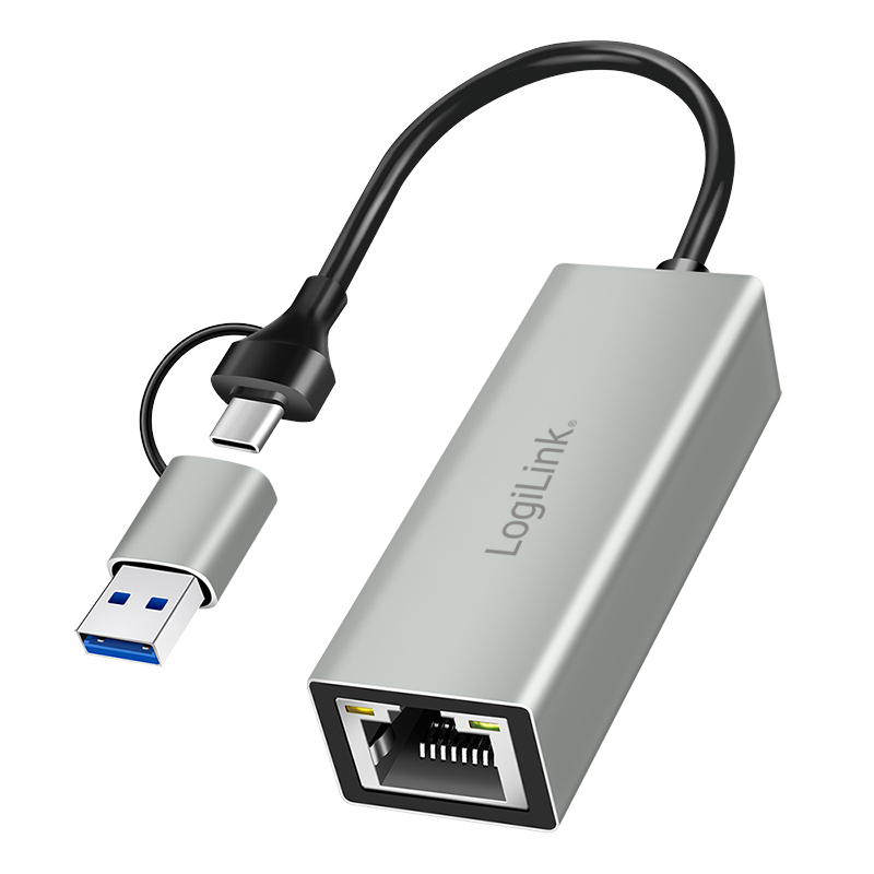 Logilink USB-C > Gigabit Ethernet Adapter mit 2-in-1 USB