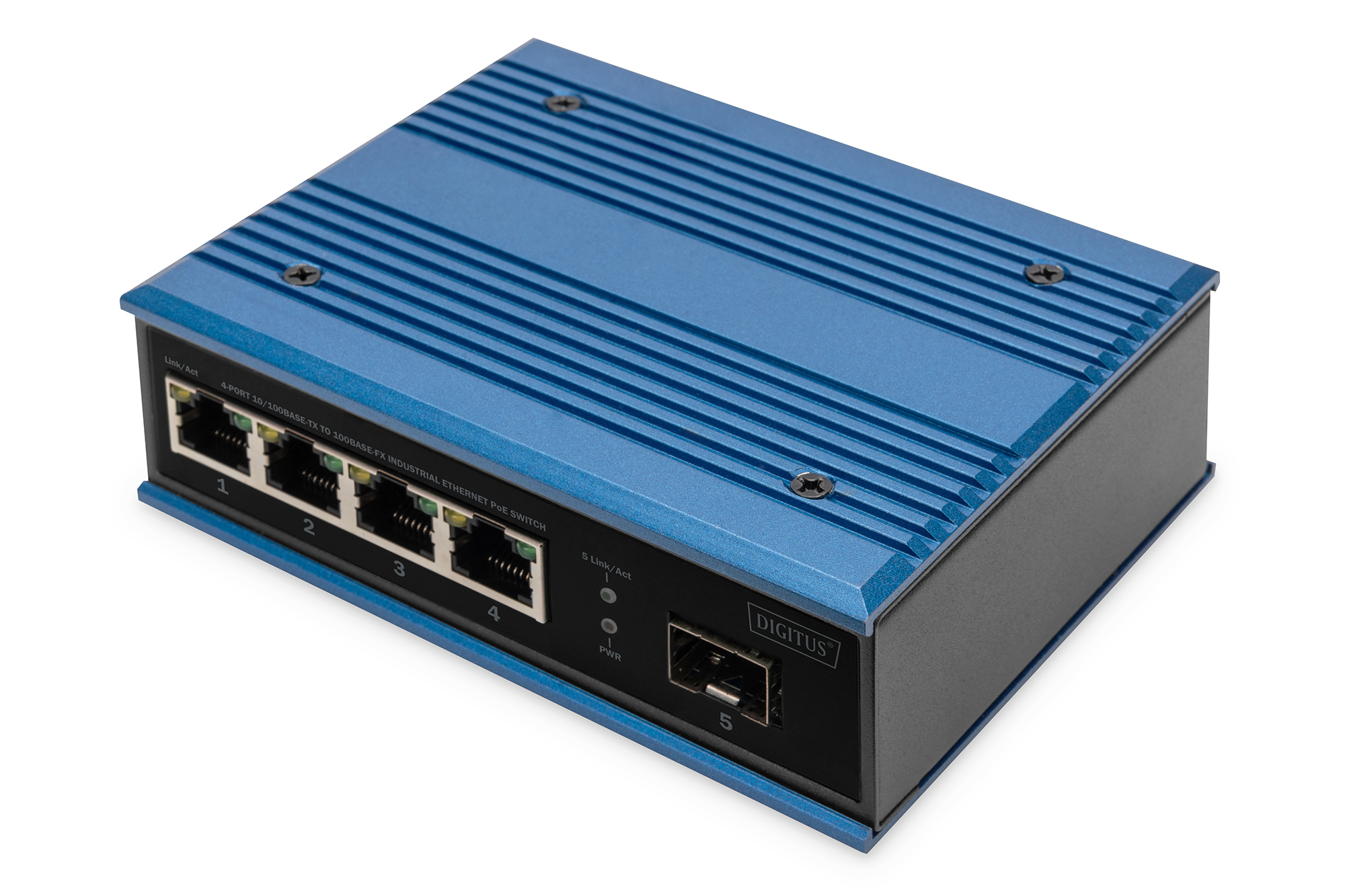 DIGITUS Switch Ind. 4-Port 10/&shy;100 30W PoE Unmanaged blau