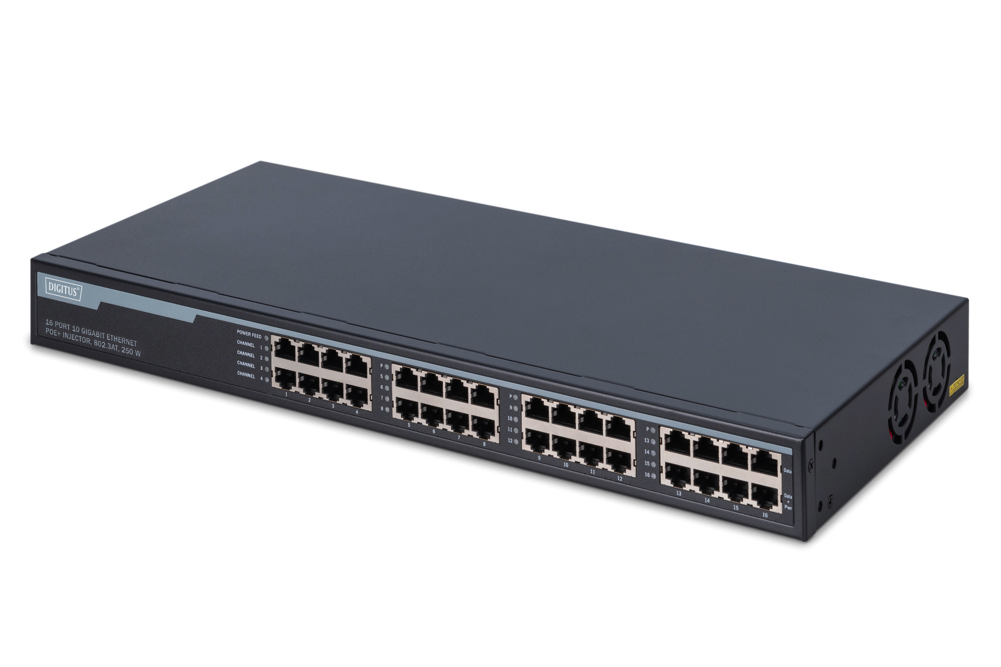 DIGITUS POE+ Mid-Span Hub Injektor 16 Port Gigabit 250W