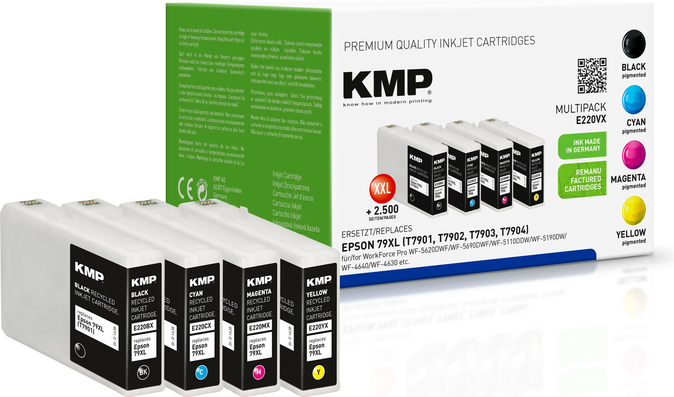 KMP Patrone Epson T7901-T7904 Multip. 2700-3000 S. E220YX remanu