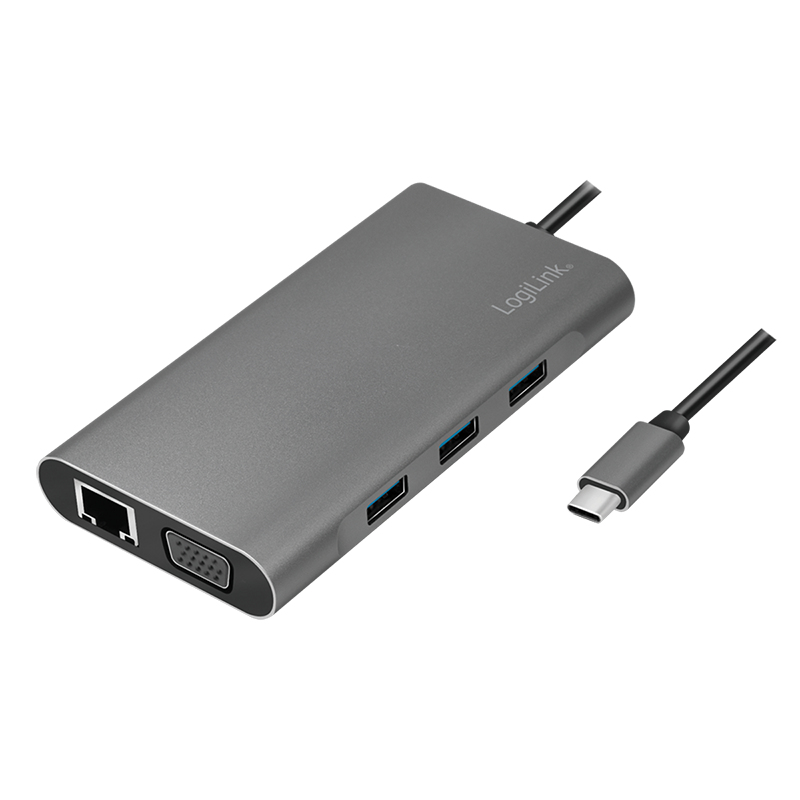 Logilink Dockingstation USB 3.2 Gen1,USB-C, 10-Port,PD,silb.