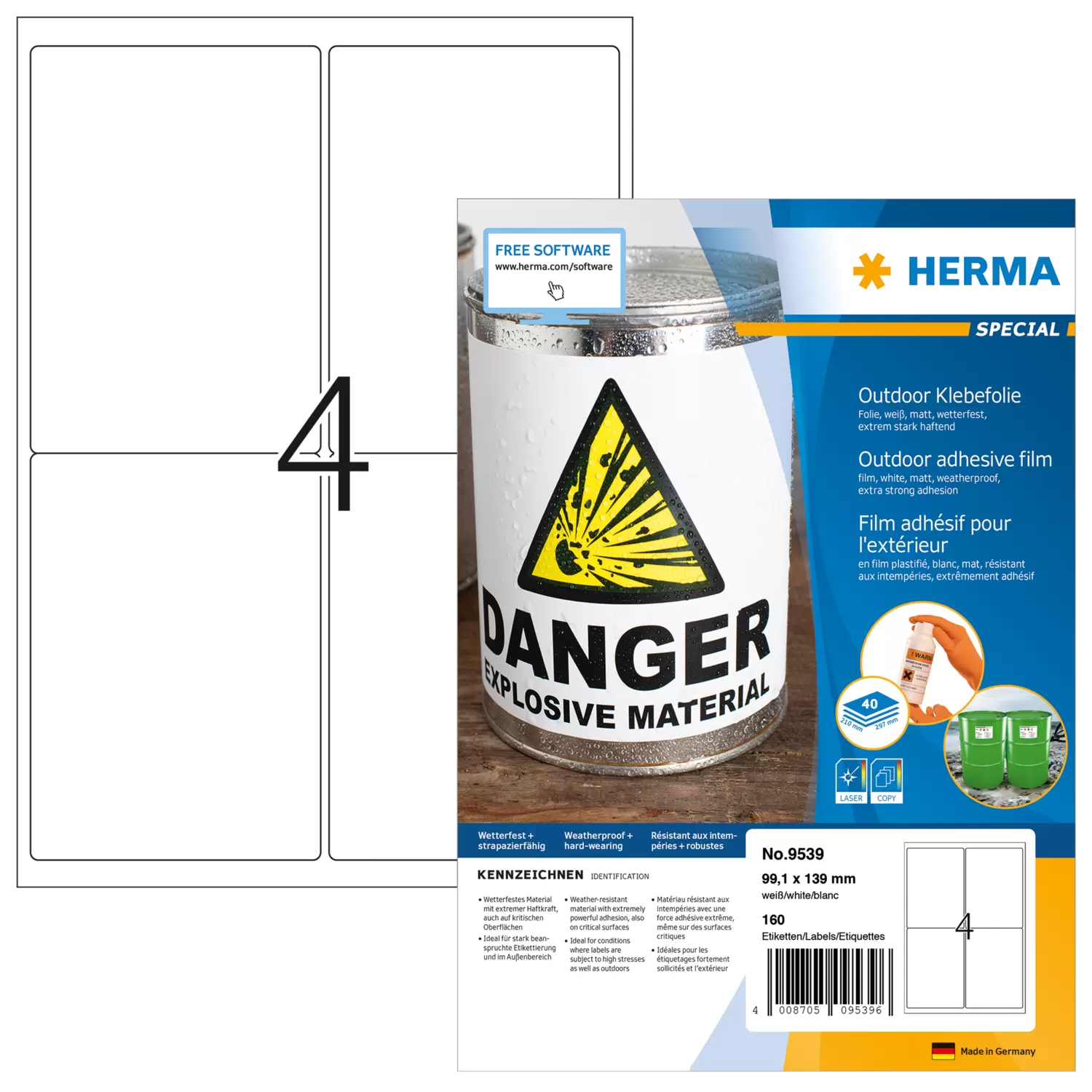 HERMA Etik. A4 Outdoor Klebefolie weiß 99,1x139 mm 160 St. HERMA Etik. A4 Outdoor Klebefolie weiß 99,1x139 mm 160 St.