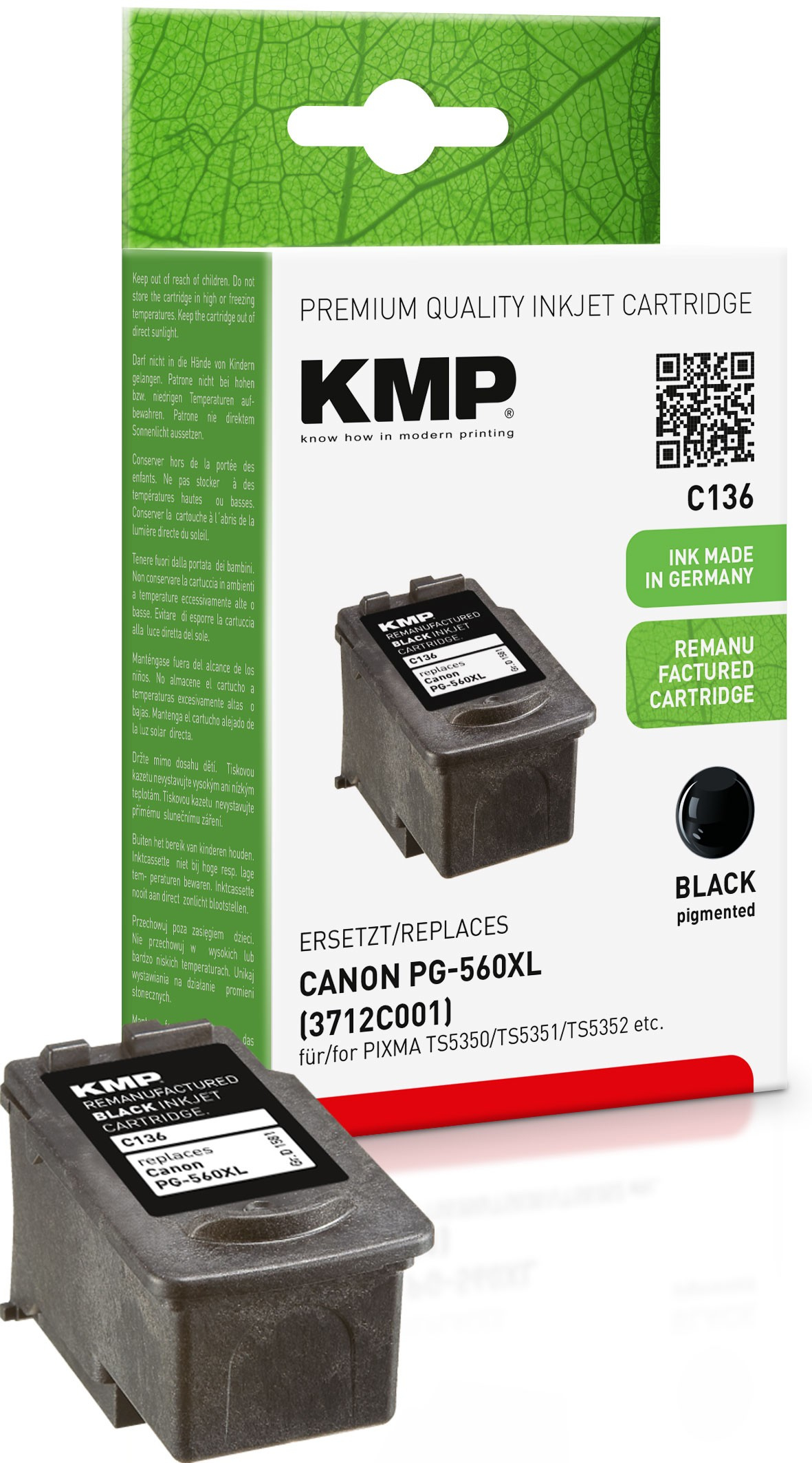 KMP Patrone Canon PG-560XL/&shy;PG560XL black 400 S. C136 refille rem