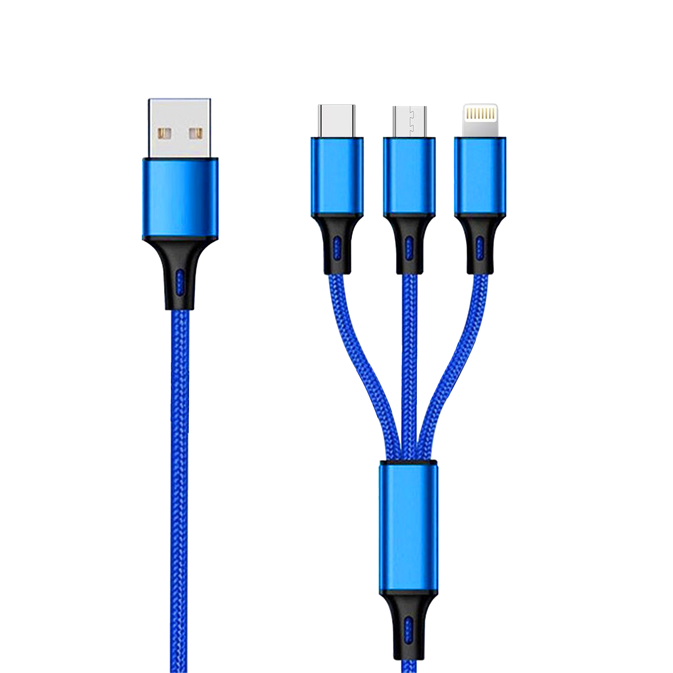 2GO 3in1 USB Ladekabel Micro-USB,Apple,TypeC Nylon 1,5m blau