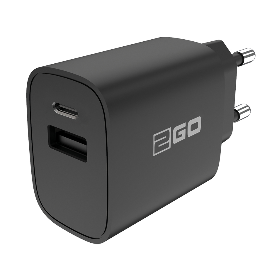 2GO Ladegerät 20W 2-Port 1x USB-A u. 1x USB-C    schwarz