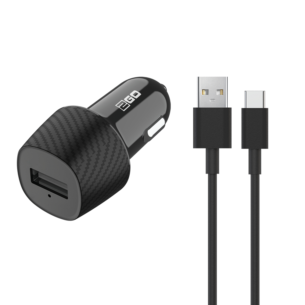 2GO USB KFZ-Ladegerät (2-teil) USB-C 3.1. inkl. Kabel  sw