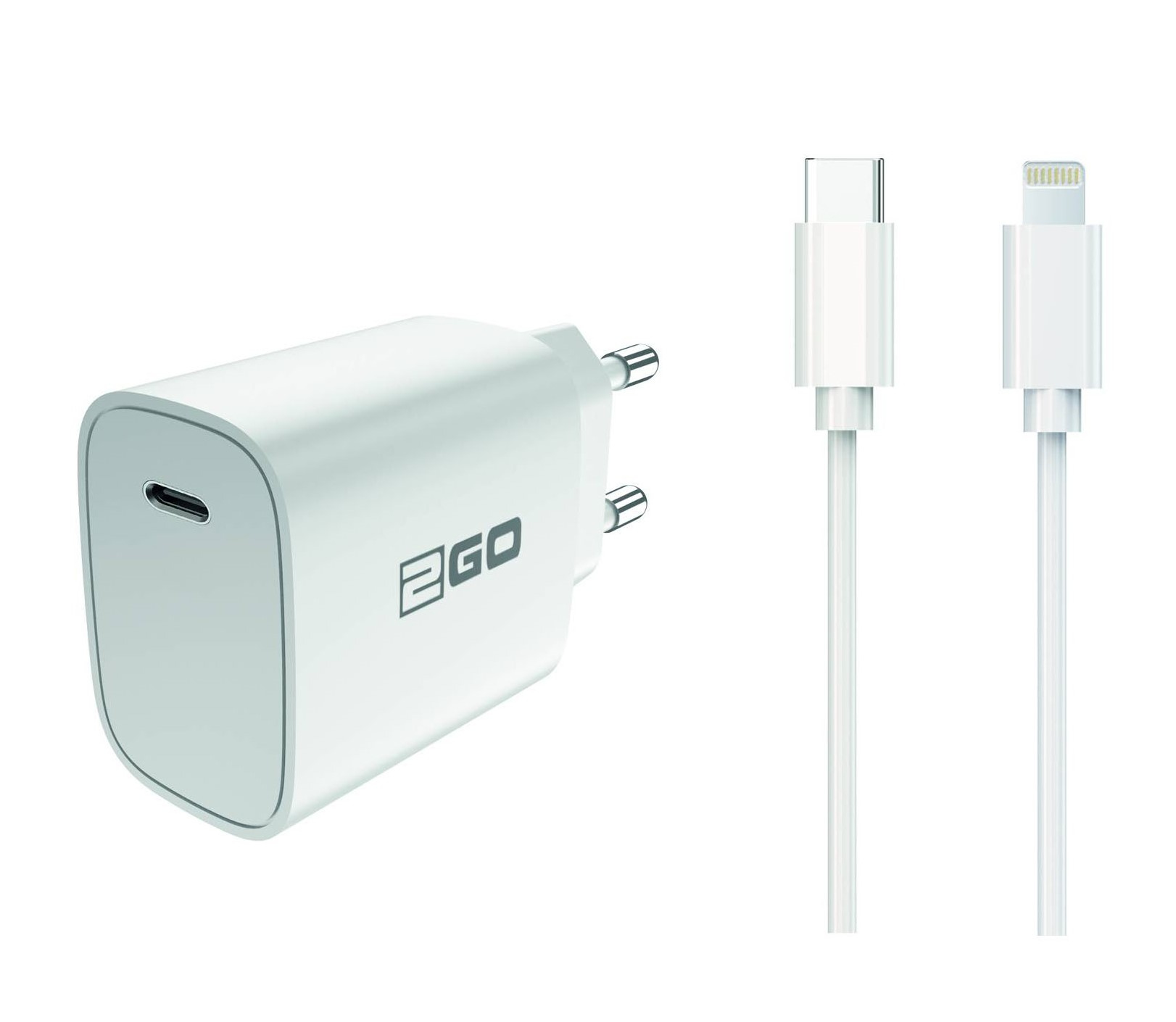 2GO Ladegerät 20W 1x USB-C inkl. Kabel USB-C auf lightn.weiß