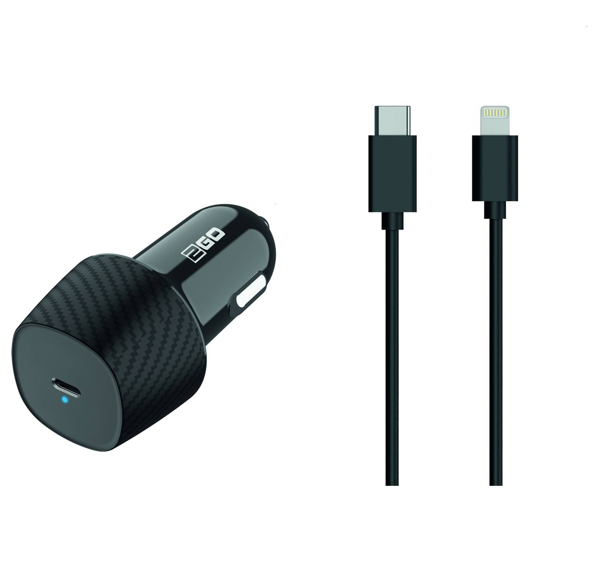 2GO KFZ-Ladegerät 3000mA USB-C inkl. Kabel USB-C Lightn. sw