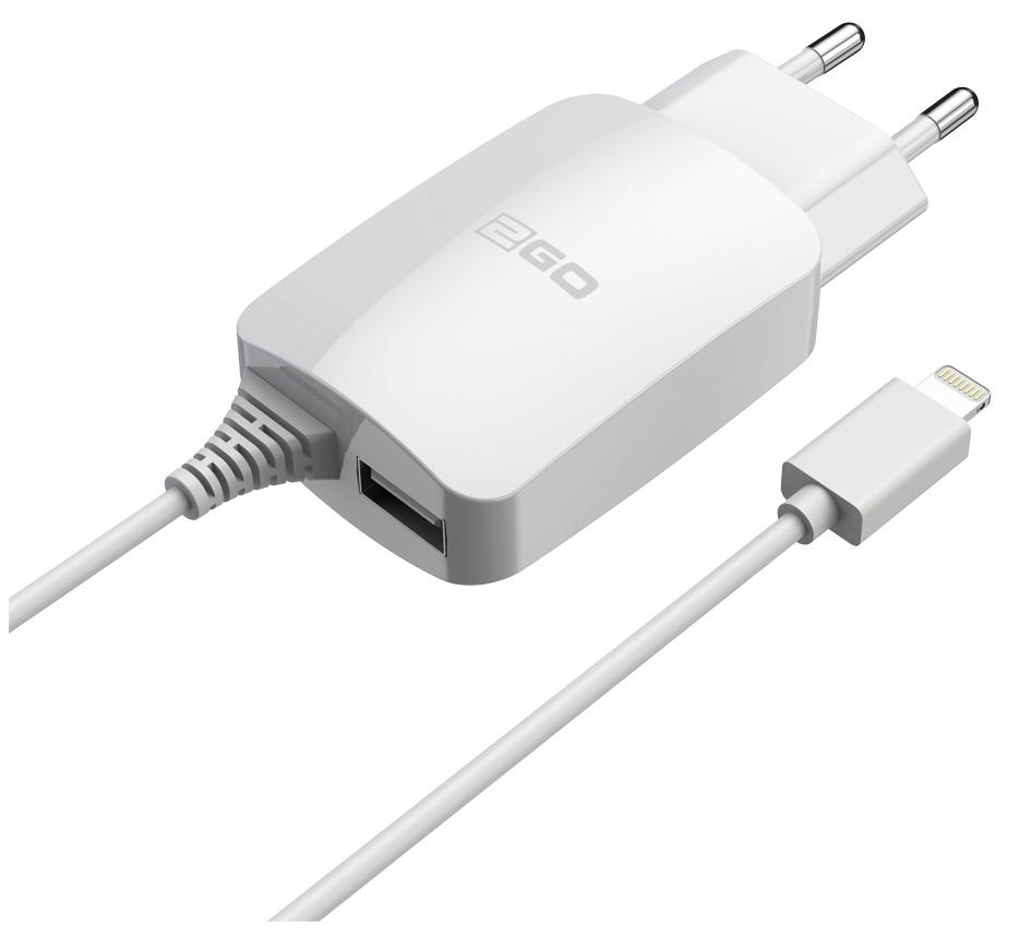 2GO Ladegerät 12W Lightning + 1x USB, Kabel 1,4m,  weiß