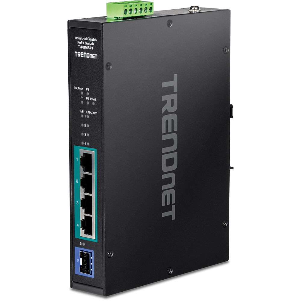 TRENDnet Industrial Switch 5-Port Gbit PoE+ -20/&shy;+65°C DIN-R