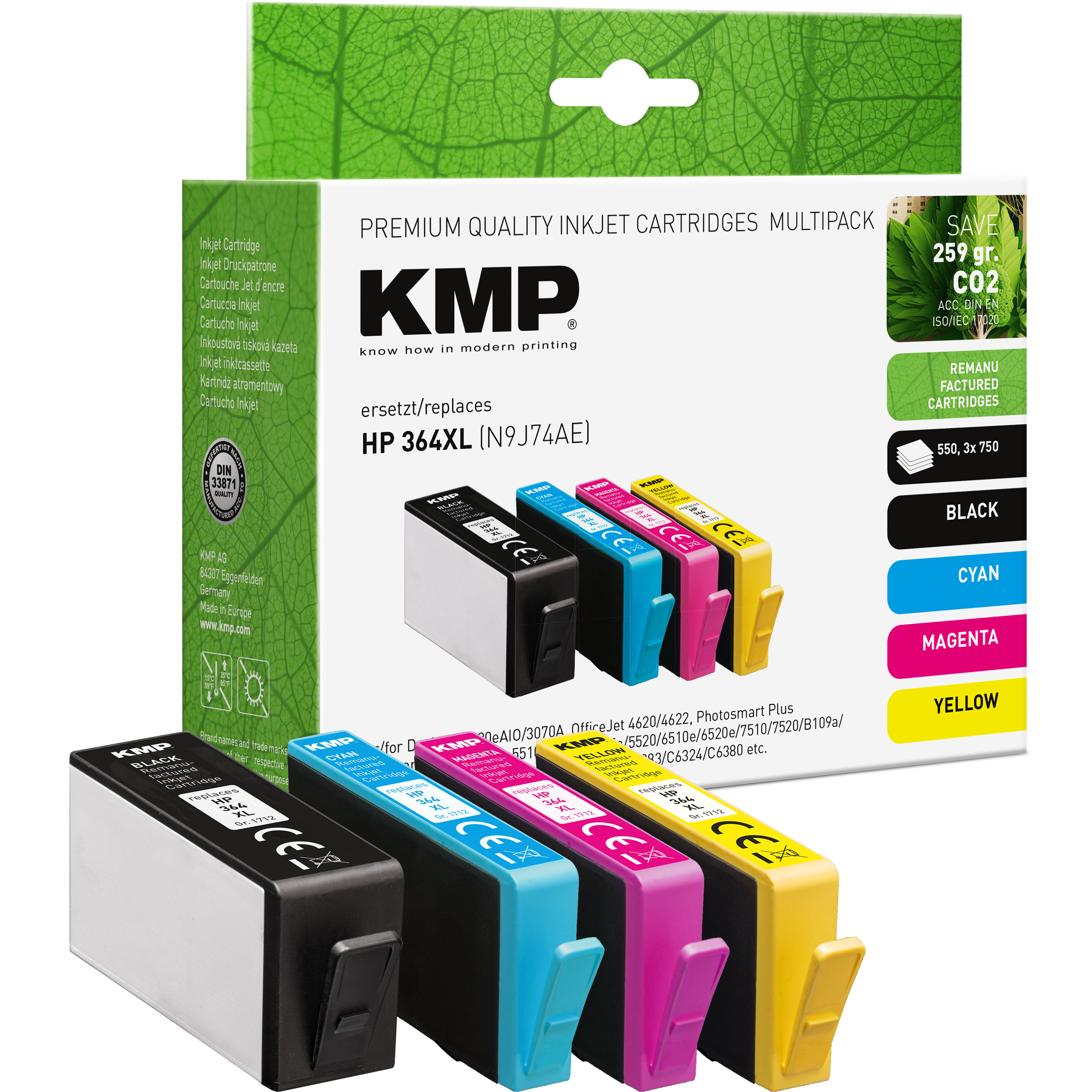KMP Patrone HP Nr.364XL N9J74AE bk,c,m,y remanufactured