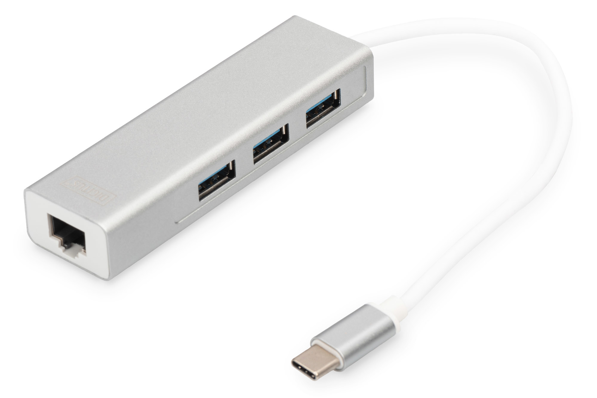 DIGITUS USB Adapter USB3.0/&shy;C -> GB Ethernet+3-Port-Hub weiss