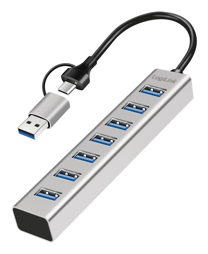 Logilink USB 3.0 HUB, 7-Ports, 7x USB-A, 5 Gbit/&shy;s, silber