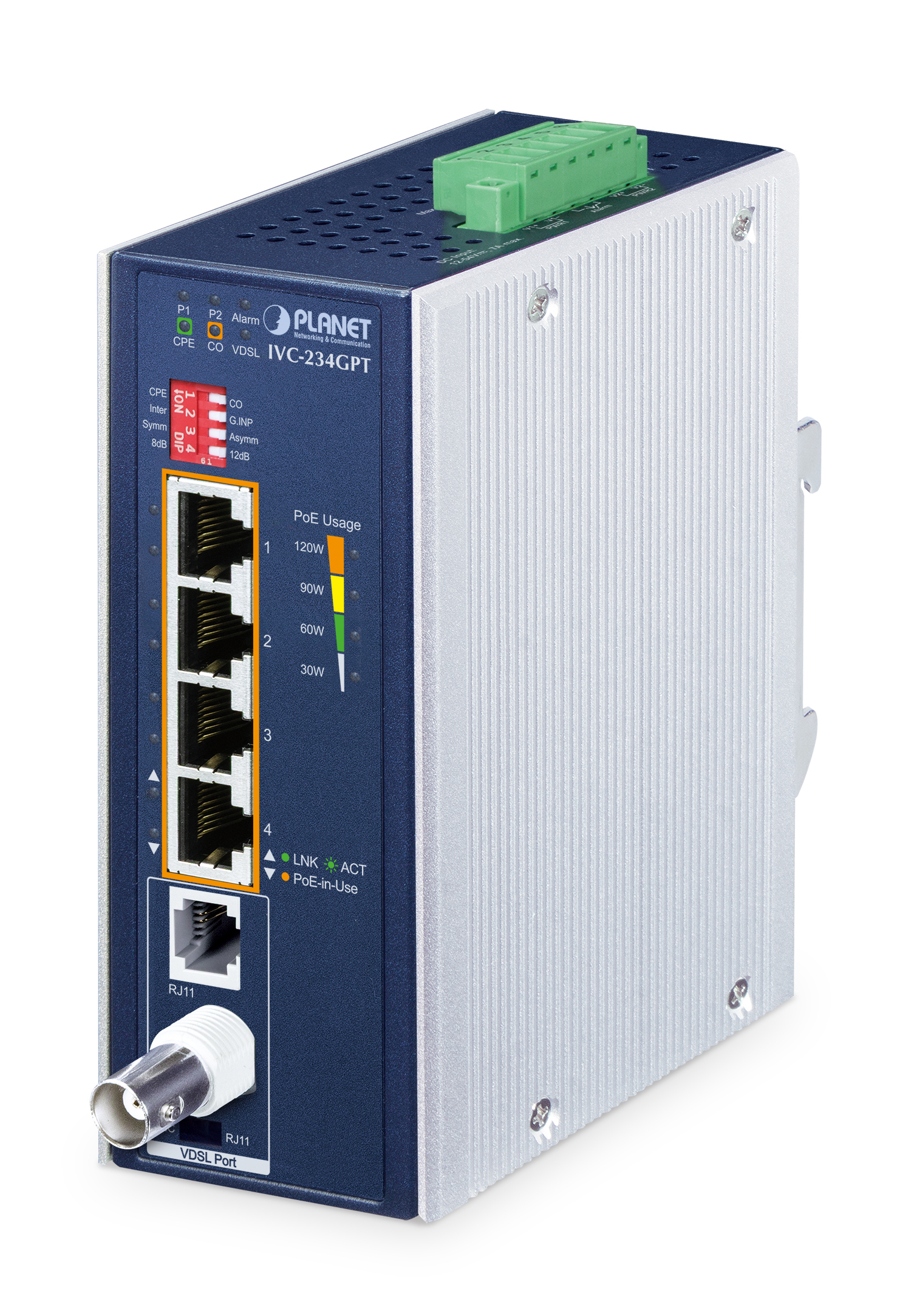 PLANET 4-Port 1G Ethernet PoE to VDSL2 Extender IVC-234GPT
