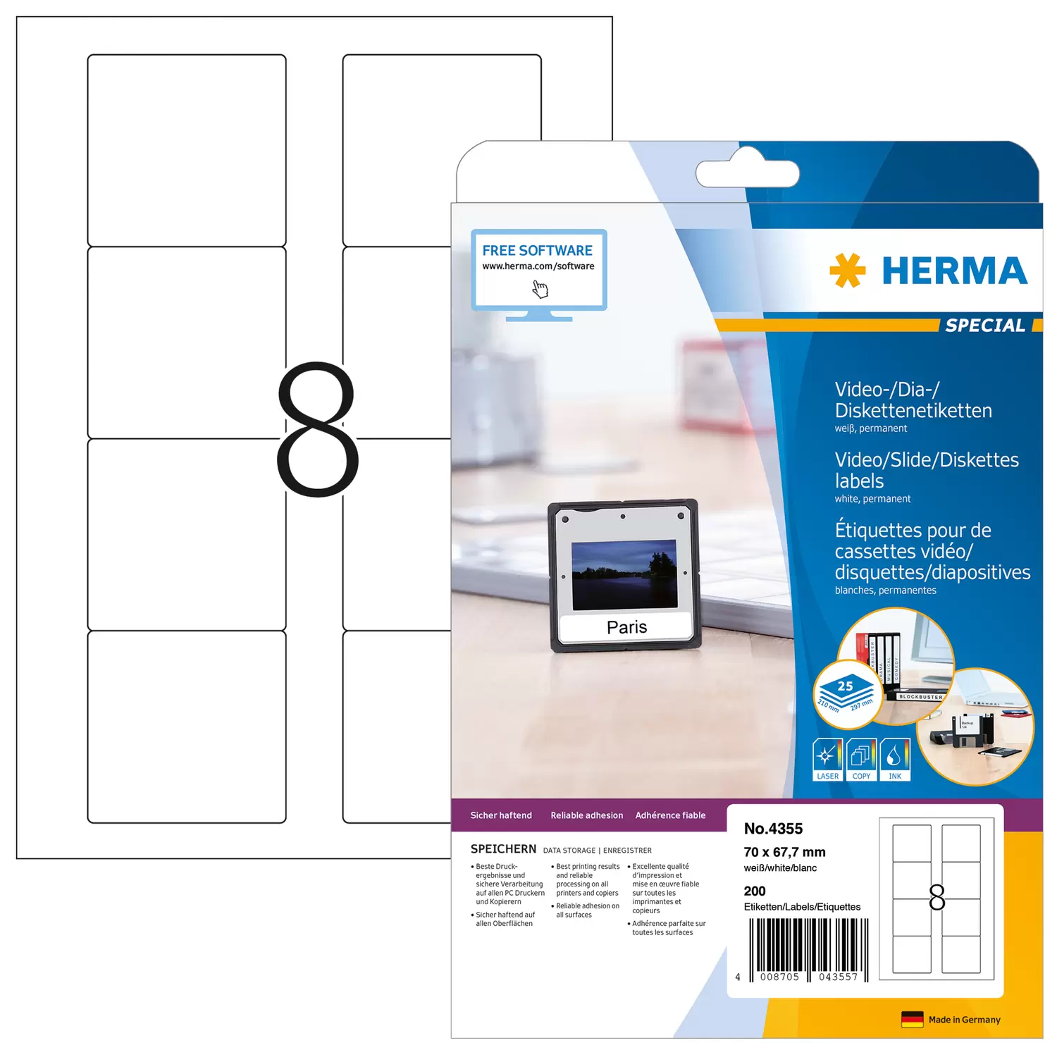 HERMA Disketten-Etiketten weiß 70x67,7 mm Papier 200 St.