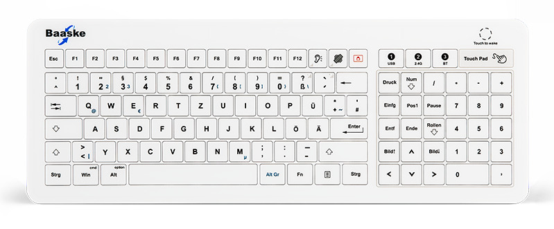 Baaske Tastatur GL01 DE IP67, BT, Wireless, Weiss, Touchpad