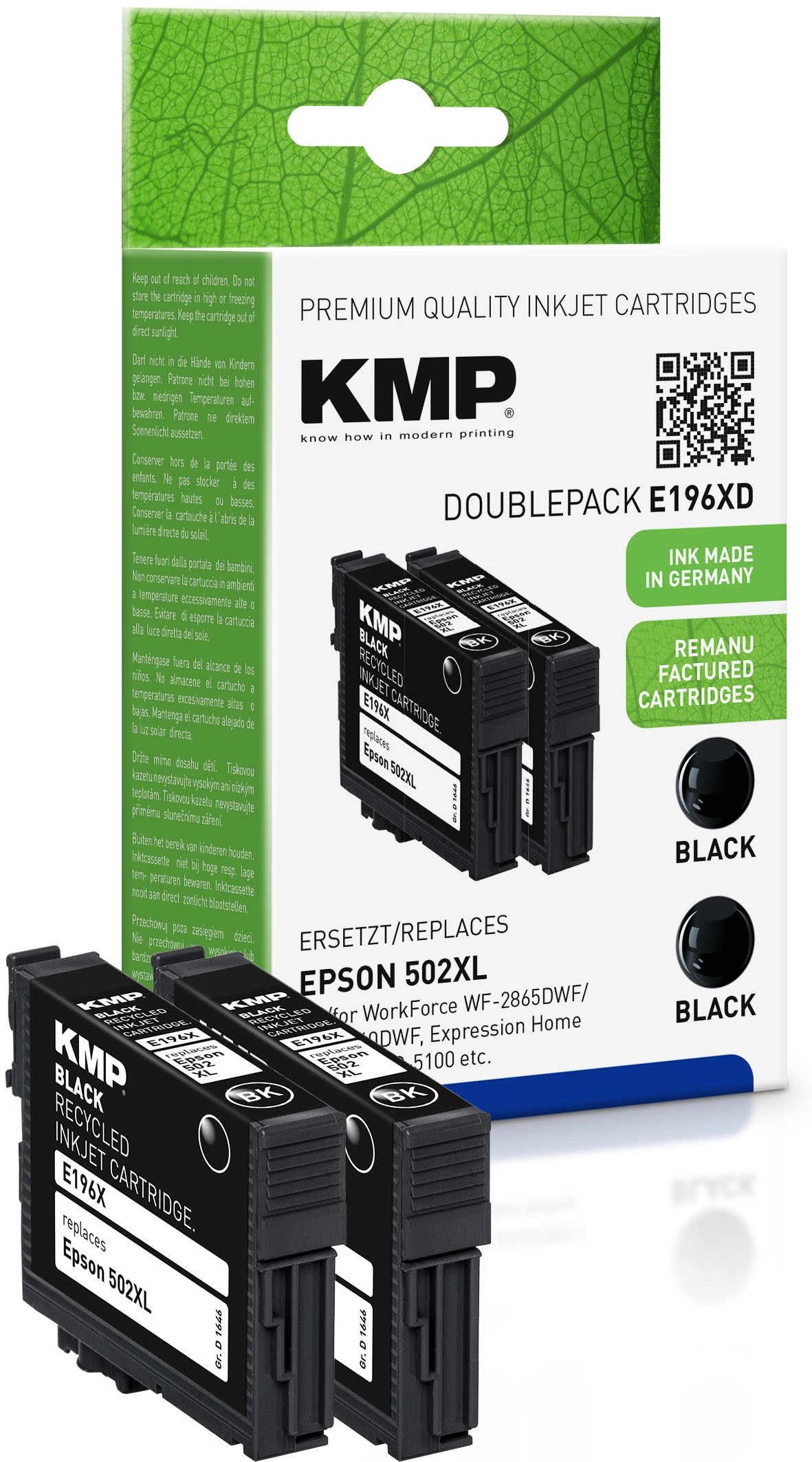 KMP Patrone Epson Pro WF-2865DWF ers. 502XL T02W14 2 x black rem
