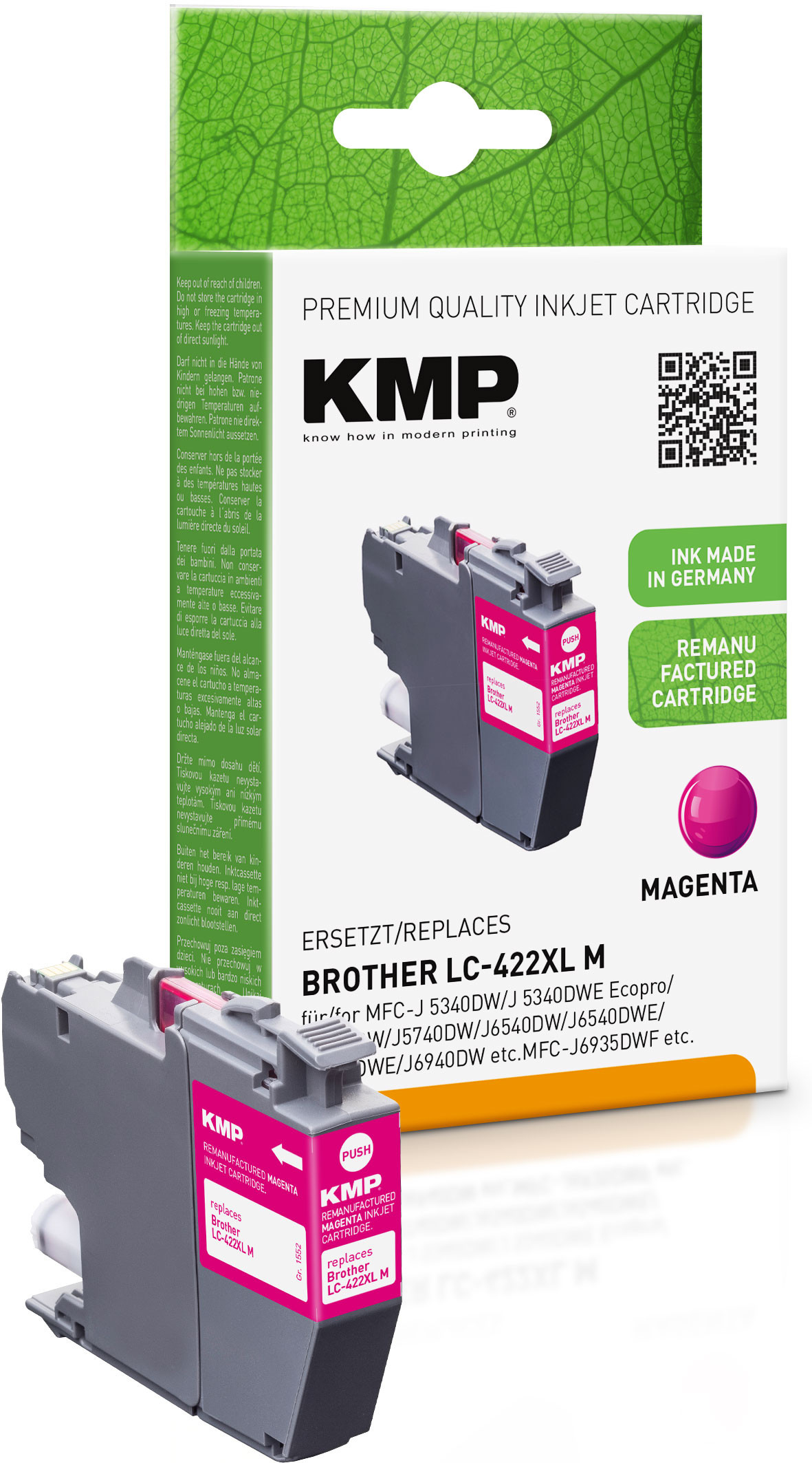 KMP Patrone Brother MFC-J5340DW LC422XLM magenta 1500S. 20ml rem