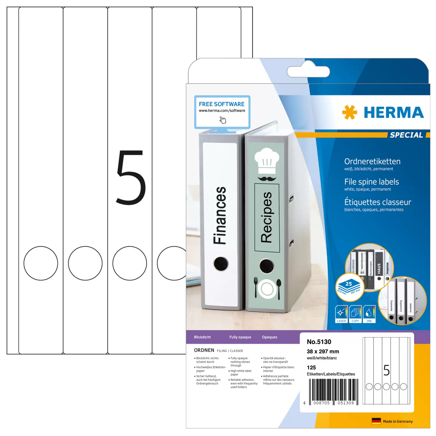 HERMA Ordneretiketten A4 weiß 38x297 mm Papier opak 125 St.